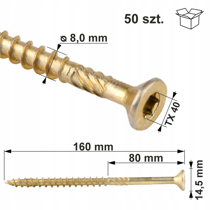 Skrutka WKCS 8 × 160 mm so zápustnou hlavou TX40